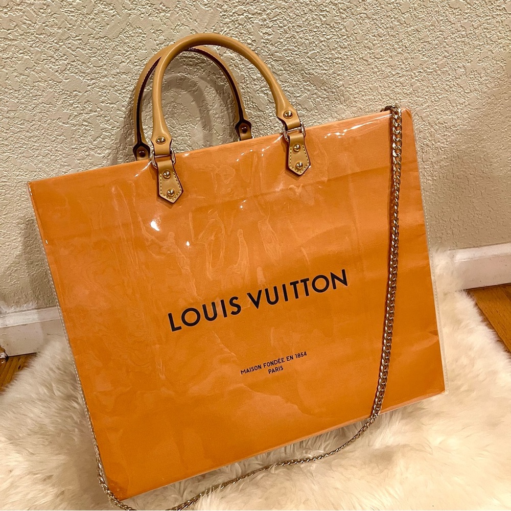 Louis Vuitton Large Shopping Tote Bag Crossbody PVC TPU Cover Orange Black - Picture 3 of 10
